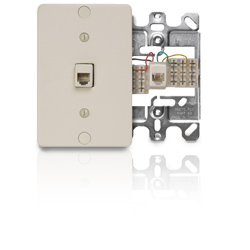Leviton 6P4C Quick Connect Wall Phone Jack with Plastic Wallplate