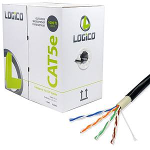 LOGiCO Cat5e UTP Outdoor Network Cable Direct Burial 350MHZ 24AWG 1000FT Black