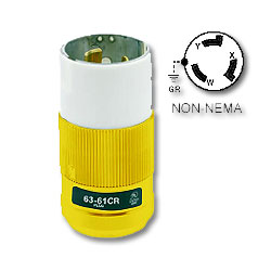 Leviton 50 AMP 125/250V Locking Plug, Yellow Nylon Body and Cord Clamp