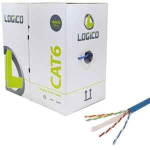 LOGiCO Cat6 1000 Ft 23AWG 550Mhz UTP Bulk Network LAN RJ45 Cable Blue