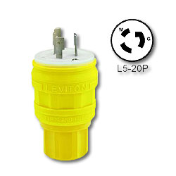 Leviton 20 Amp Black Wetguard Locking Plug with Cover - Industrial Grade 125 Volt (Grounding)