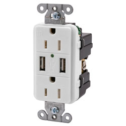Hubbell USB Charger Tamper-Resistant Duplex Receptacle, Ivory