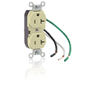 Leviton Side Wired 20A 125V Duplex Receptacle with Pigtail Leads