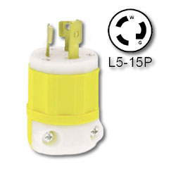 Leviton 15 Amp 125V Yellow Locking Plug - Industrial Grade (Grounding)