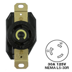 Hubbell AC Receptacle NEMA L5-30 Female Black 125 Volt 30 Amp