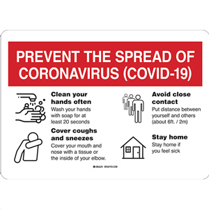 BRADY Prevent COVID-19 Spread Sign