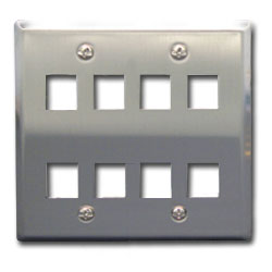 ICC Flush Mount Double Gang Stainless Steel Faceplate-8 Port