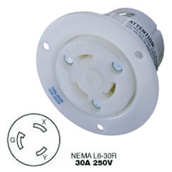 Hubbell AC Flanged Outlet NEMA L6-30 Female White