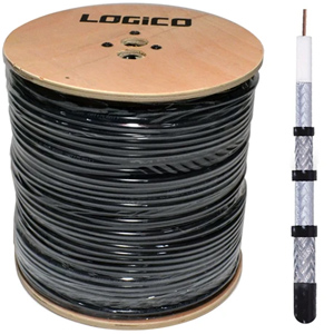 LOGiCO RG6 Coaxial Cable Quad Shield Outdoor/Direct Burial 1000ft Satellite TV Black