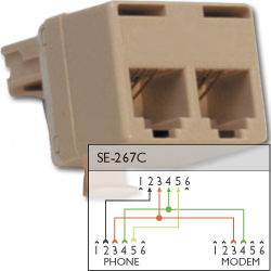 Suttle 6P4C and 6P2C Modular T Adapter