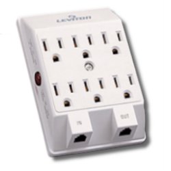 Leviton General Purpose 6-Outlet Plug-in with Two RJ11 Phone Jacks, Power & Circuit Monitor Lights UL 1449 (All Modes)